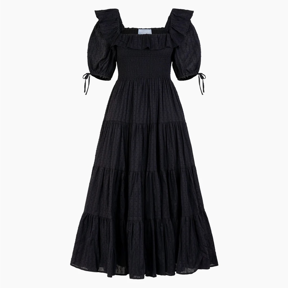 Hill House Black Smocked Puff-Sleeve Tiered Maxi Dress